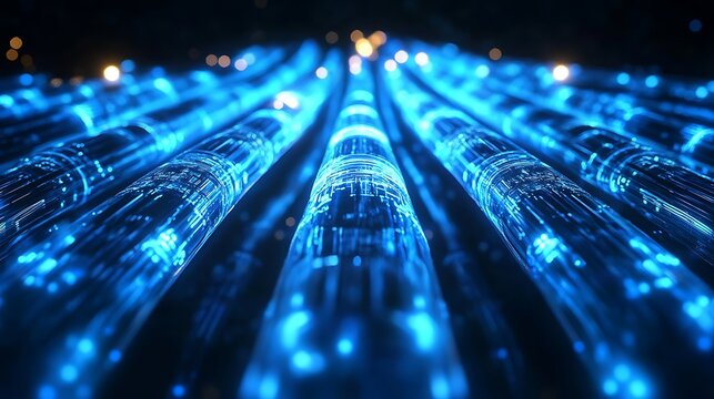 Glowing energy core with glowing blue cables extending from it into the tech space