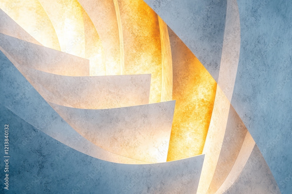 Poster light swirls through textured layers in an artistic display of warmth and depth during a sunny after