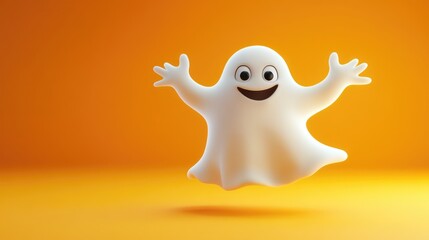Cute friendly 3D rendered ghost Ideal for a happy Halloween banner or party invitation Vector illustration with a cheerful nonscary theme