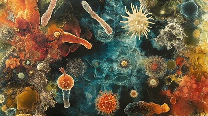 Vibrant Microscopic Life Forms Art Print