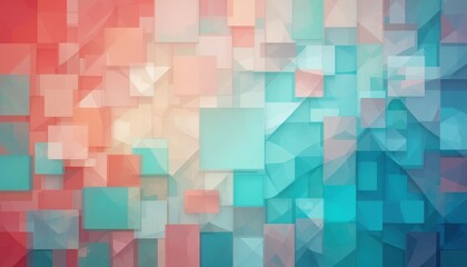 A captivating arrangement of overlapping geometric shapes in shades of coral and teal fills the space, evoking a sense of tranquility and modern artistry