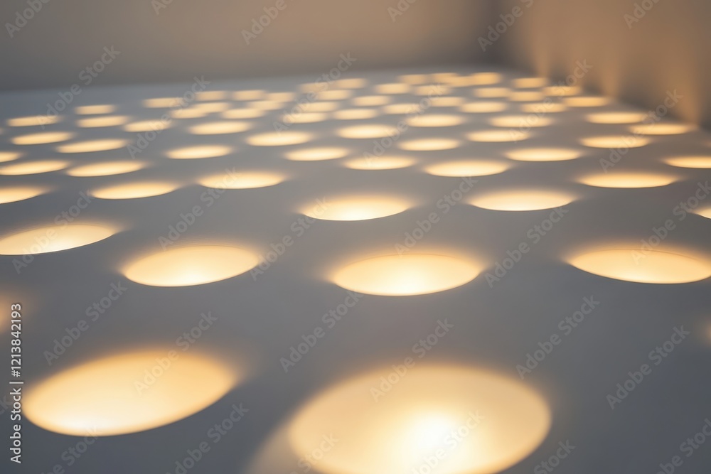 Poster Soft light patterns creating an inviting ambiance across a textured surface in a tranquil indoor space during the evening. Generative AI