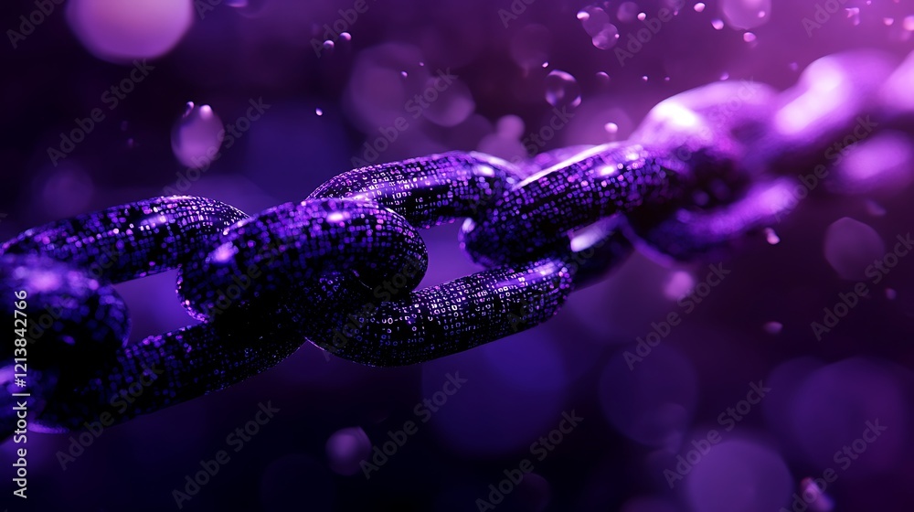 Wall mural 3d purple and black digital chain with binary code background