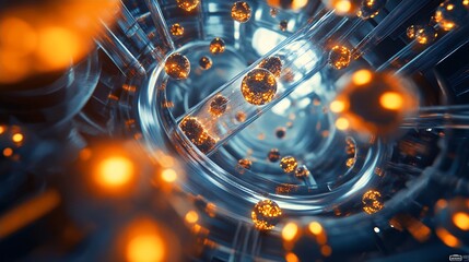 Glowing Spheres in Futuristic Tunnel Abstract Art