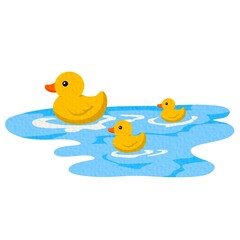 Vector cartoon duck and ducklings on the pond. Vector illustration in children's style.