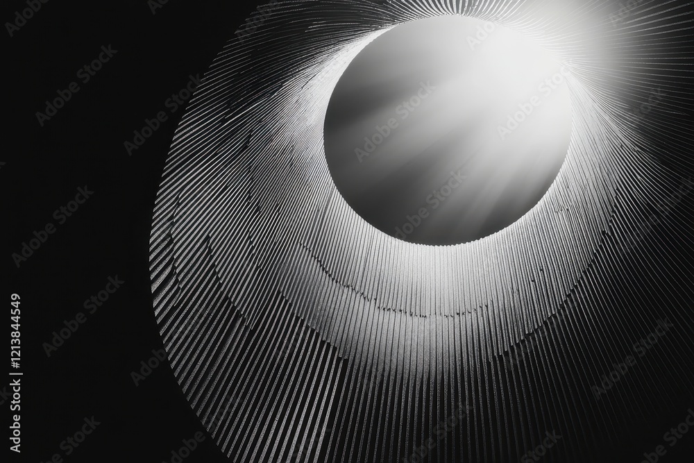 Poster exploring the intricate textures and light patterns within a cylindrical structure under a radiant s