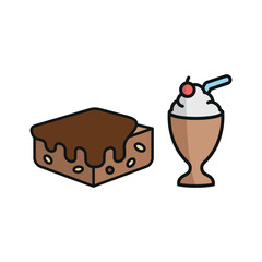 Milkshake drink and brownies food icons with a sweet and indulgent design, perfect for enhancing dessert