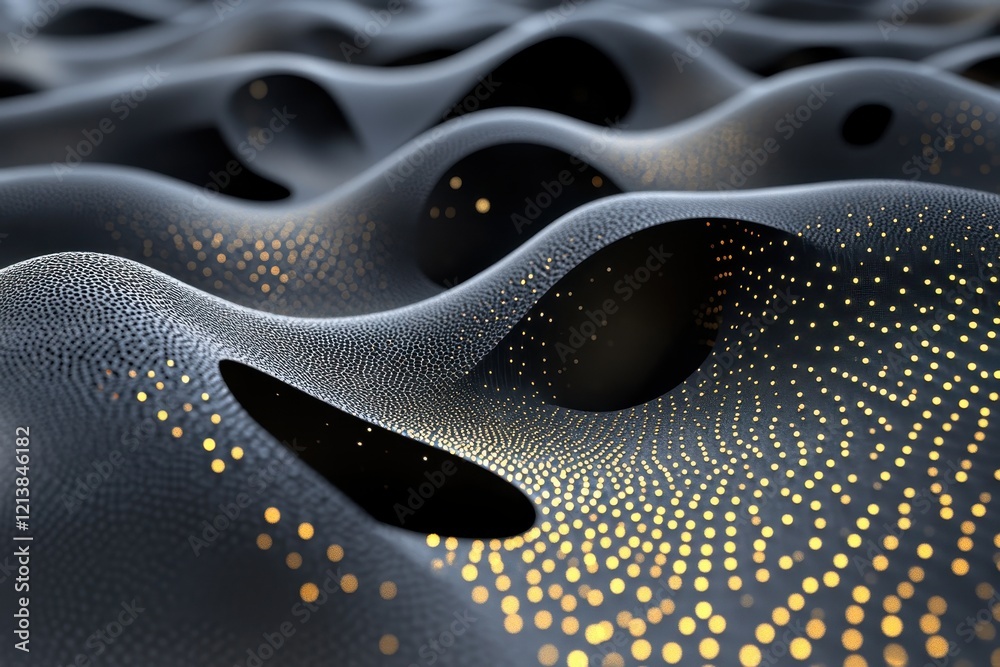 Poster intricate patterns of light and shadow dance over fluid, textured surfaces in a mesmerizing visual e