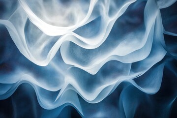 Obraz premium Translucent waves of blue fabric create a dreamlike atmosphere in soft layers and gentle curves. Generative AI