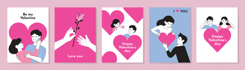 Valentines day. Love couple. Set of vector illustrations for greeting card, website and mobile website banner, social media banner, marketing material.