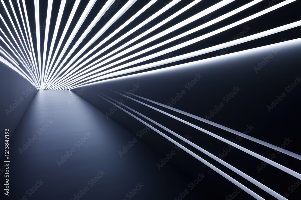 Poster dynamic interplay of light beams creating a mesmerizing geometric space in an artistic installation.