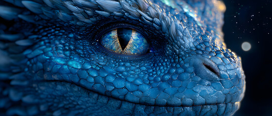 Naklejka premium Majestic blue dragon close-up fantasy realm digital art enchanted environment macro view mythical creatures