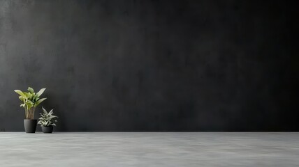 An advanced high-end concrete interior featuring an empty, dark ambiance for a modern, minimalist aesthetic.