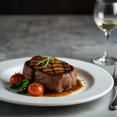 grilled beef steak with vegetables