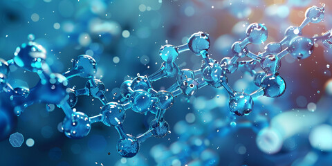  Molecular Structure with Water Molecules, Blue and Red Molecule Structures with Science Effect