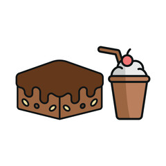 Milkshake drink and brownies food icons with a sweet and indulgent design, perfect for enhancing dessert