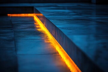 Obraz premium Reflections of urban tranquility in the twilight glow of illuminated walkways near a serene water feature. Generative AI
