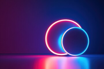Vibrant neon circles illuminated against a dark background create an intriguing juxtaposition of light and color. Generative AI