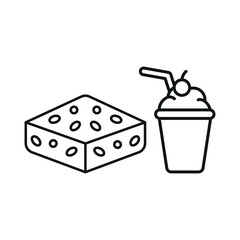 Milkshake drink and brownies food icons with a sweet and indulgent design, perfect for enhancing dessert