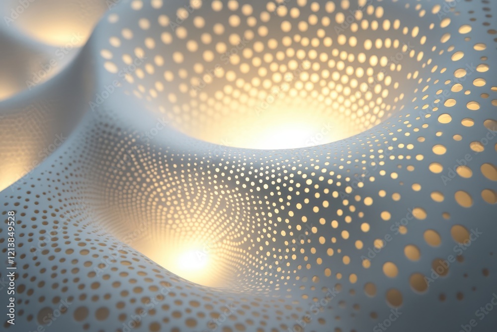Poster Unique architectural design featuring illuminated patterns in a modern space with intricate textures and flowing forms. Generative AI