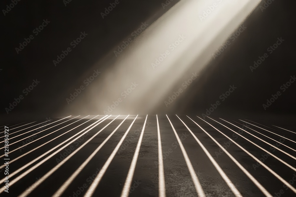 Poster mysterious light beams illuminate a textured ground creating an enchanting atmosphere in a dimly lit