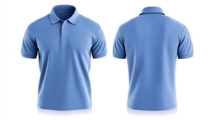 Front and back view of a plain blue polo shirt displayed on a white background for apparel showcase