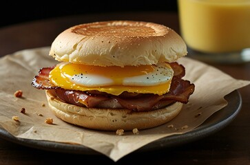hamburger on a wooden table