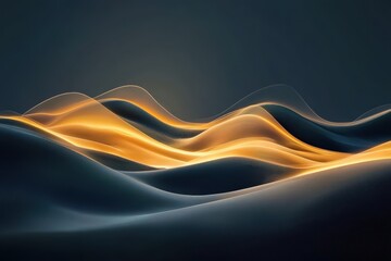 Fototapeta premium Soft curves of light undulate in mesmerizing waves against a dark backdrop creating a dreamy and ethereal landscape. Generative AI