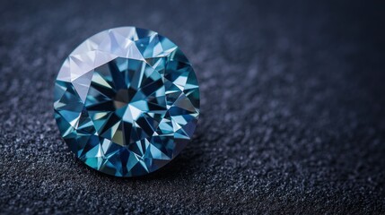 A detailed photo of a brilliant blue diamond with sharp cuts and a luminous halo, symbolizing boldness and trust on a sleek black backdrop