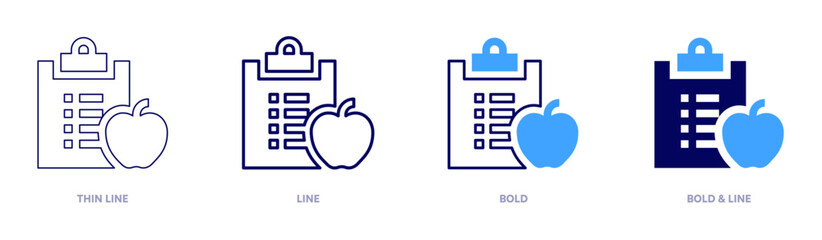 Diet icon in 4 different styles. Thin Line, Line, Bold, and Bold Line. Duotone style. Editable stroke