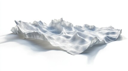 A dynamic image of a large, wind-carved snowdrift, showcasing sharp ridges and soft shadows, isolated on a white background