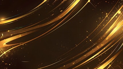 Obraz premium Glowing golden lines with glitter effects on a dark background, luxurious and refined design.