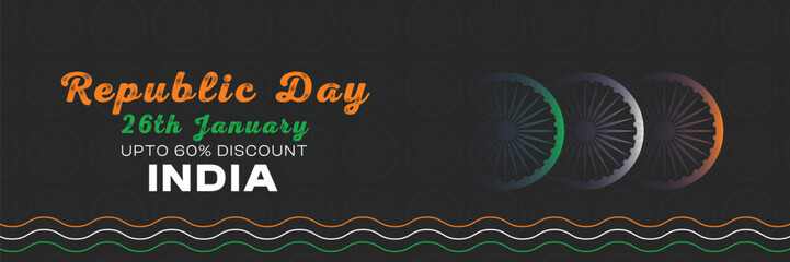 Black Background Vector illustration of Happy Republic Day Sale social media feed template	