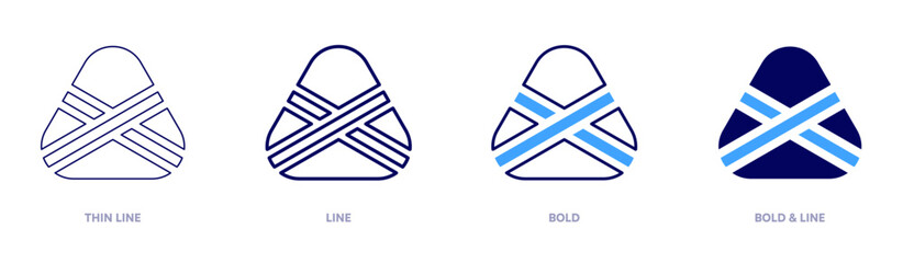 Zongzi icon in 4 different styles. Thin Line, Line, Bold, and Bold Line. Duotone style. Editable stroke