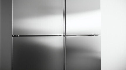 One sleek, stainless steel refrigerator against a white wall, its surface reflecting light.