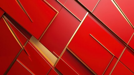 A luxurious abstract composition with golden geometric lines intersecting vibrant red backgrounds, creating a sophisticated and dynamic visual.