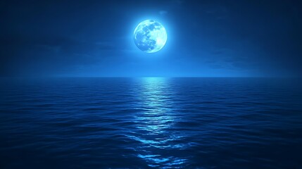 Full Moon Over Calm Ocean Water At Night