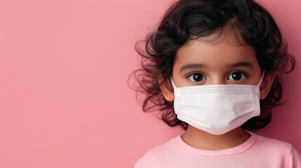 Indian child with mask against pink background