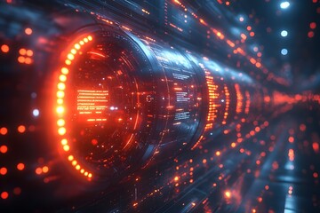 Captivating Futuristic Abstract Neon Tunnel with Glowing Hexagonal Patterns and Radiant Energy