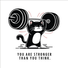 A cat is lifting a weight in a gym. The caption reads