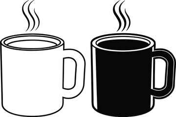 Two Hot Coffee Mugs, White and Black, Simple Design, Beverage Icons