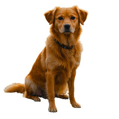 Obraz premium Golden retriever in full view, poised and alert, radiating warmth, displayed against a clear backdrop for versatile use.Sitting Golden Retriever cream, looking at camera
