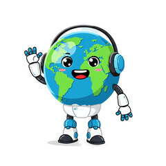 Obraz premium Robotic Earth Character Waving Cheerfully 