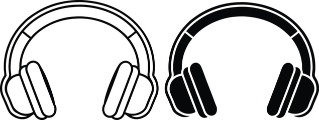 Overear Headphones Black and White Icons, Audio Device