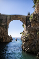 Woman enjoy view of Fiordo di Furore on the Amalfi coast, Italy.