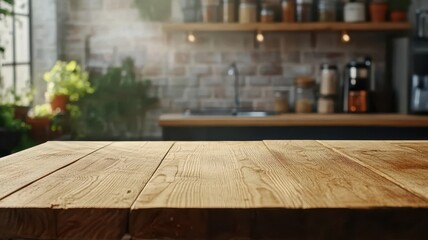 An empty wooden table set against a softly blurred background, inviting thoughts of gatherings and shared moments.