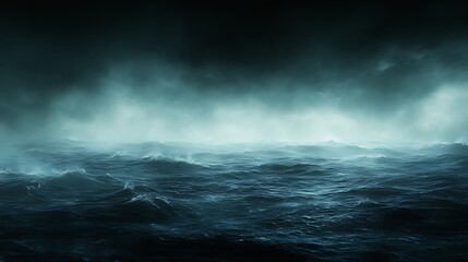 Obraz premium Dark stormy ocean waves under a foggy sky