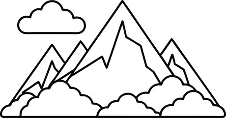 Simple Line Drawing of Majestic Mountain Peak and Clouds