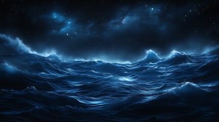 Fototapeta premium Dark Ocean Waves Under a Starry Night Sky