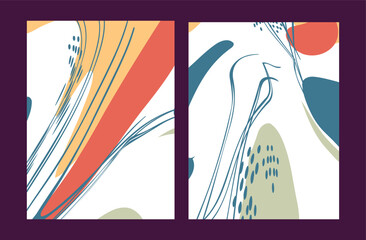 Abstract organic vector shapes, template, cover, poster, greeting card, frame, background in doodle style.